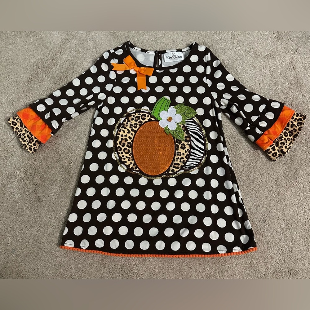 Rare Editions Black and White Polka Dot Dress with Orange Accents